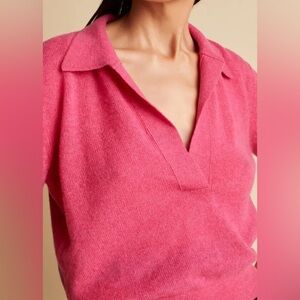 NWT KHAITE Jo Cashmere-blend Polo Sweater In Pink Size XS